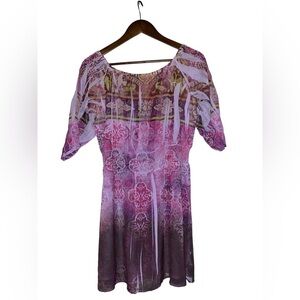 Unity World Wear Women Short Sleeve Purple Tunic Mini Dress Size‎ Medium